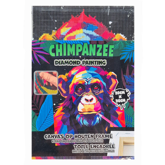 Diamond Painting: Canvas Chimpansee - 20x30 - Ronde steentjes