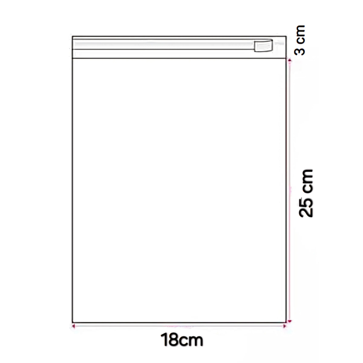 Cellofaanzakje met plakstrip, 18 cm breed en 25 cm hoog, met een extra sluitflap van 3 cm.