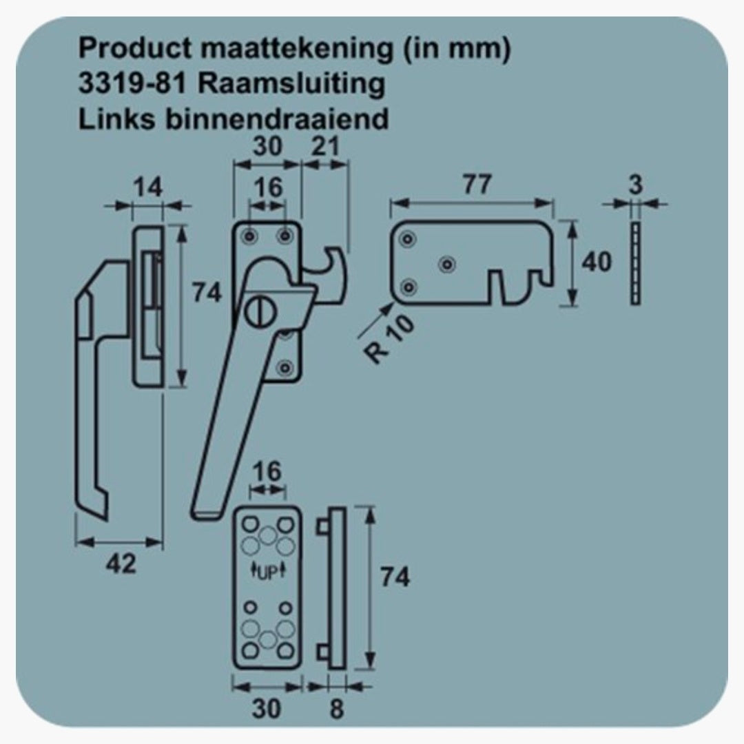 AXA 3319-81-91/GE veiligheids Raamsluiting F1 Linksdraaiend