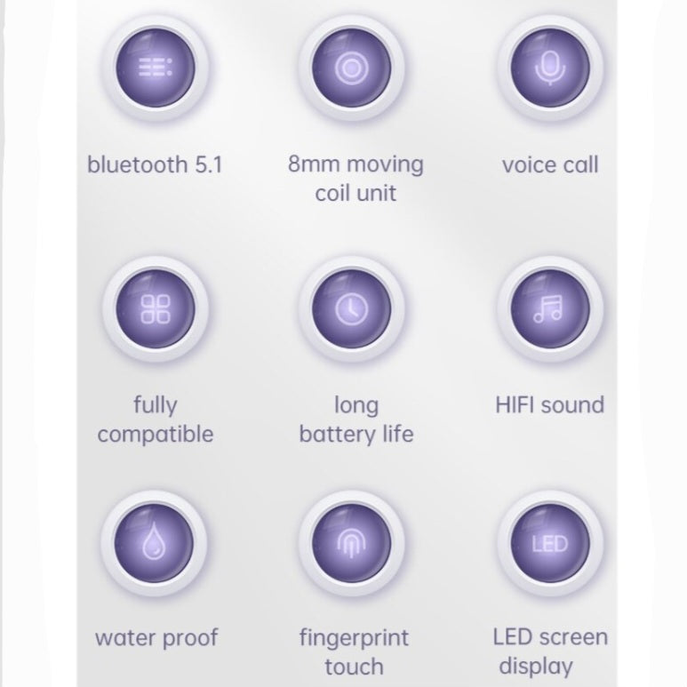 Draadloze Oordopjes met LCD Scherm (Paars)
