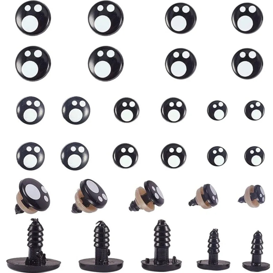 Veiligheidsoogjes zwart wit - diverse afmetingen