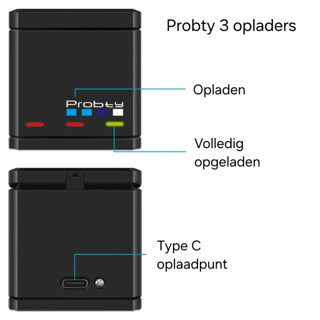 Probty batterijlader + 3 batterijen